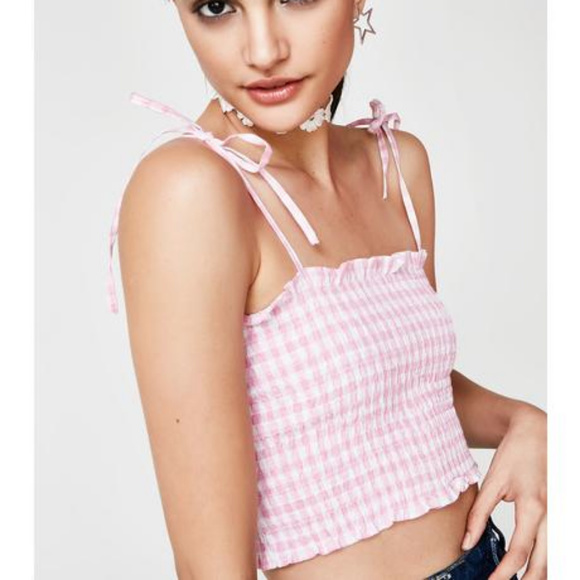 Dolls Kill Tops - Girl Nxt Door Pink Smocked Crop Top M/L NWT